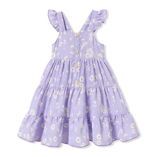DeeFant Toddler Girl Dress 4-5T Girls Summer Dress Toddler Floral Dresses Fly Sleeveless Casual Beach Toddler Sundress Purple - Image 1