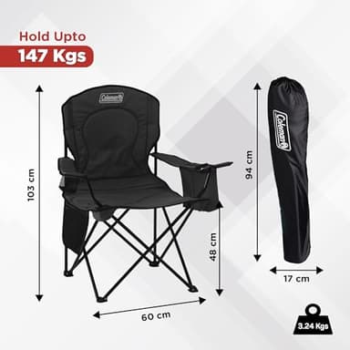 Coleman Portable Camping Chair with 4-Can Cooler, Cushioned Seat & Back with Side Pockets & Cup Holder, Carry Bag Included, Great for Camping, Tailgating, Firepits, Patio, & More - Image 3