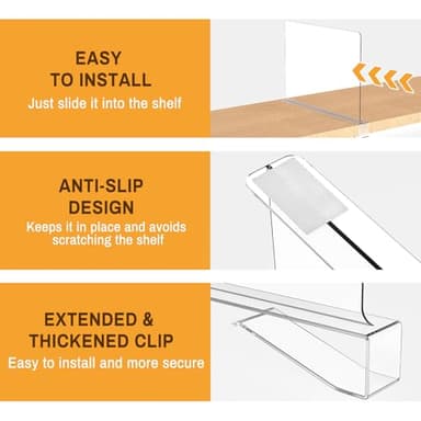 Ginbel Direct 12 Pack Closet Shelf Dividers Organizer Purse Clothes Organization Acrylic Clear Tall Divider Separators for Wood Wire Thick Shelves Kitchen Office Bookshelf Storage Handbags Bag Sweater - Image 6