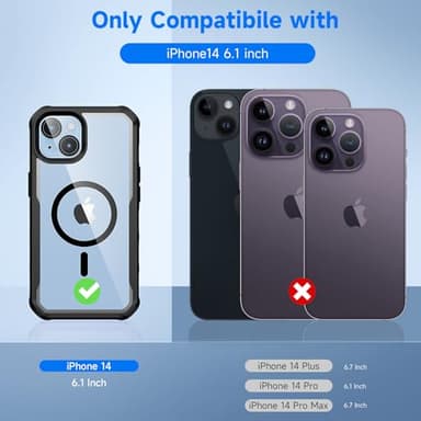 seacosmo for iPhone 14 Case, Full Body Bumper with Built-in 9H Tempered Glass Privacy Screen Protector and Camera Lens Protector, Compatible with MagSafe, Shockproof Phone Cover, 6.1", Black - Image 2