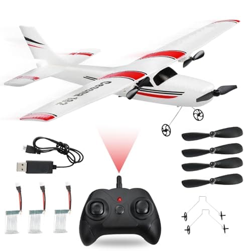 MATHSLICE RC Airplane,RC Plane, 2.4GHz 2 Channels RTF RC Aircraft with 3-Axis Gyro for Beginner Easy to Speedy Fly Glider Toys with 2 Extra Batteries [ 3 Batteries ] White
