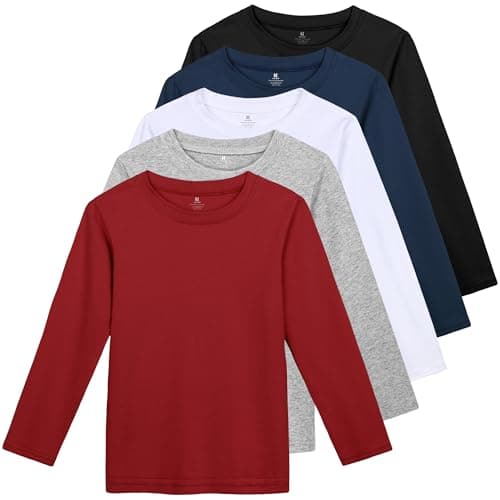 HIFHAF 5 Pack Toddlers Boys' Long Sleeve Tees Soft Cotton Crewneck Basic Long-Sleeve T-Shirts Top - Image 1