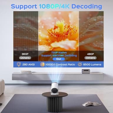 Mini Projector With WiFi and Bluetooth, 180 Rotatable Portable, 150" Smart With Android TV 11, 1080P Support Decoding Projectors 4K, 2.4G/5G WiFi6, Auto Keystone for Home Outdoor Proyector, White - Image 2