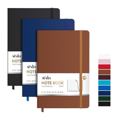 ViVin Lined Journal Notebooks, 3 Pack, (Black, Navy, Brown), 192 Pages, Medium 5.5 x 8.3 inch, College Ruled, A5 Hardcover Notebooks, Journaling Notebooks for Work, Writing, School - Image 1