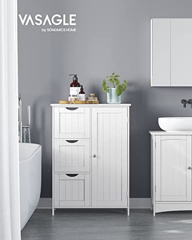 VASAGLE Bathroom Floor Storage Cabinet, Freestanding Bathroom Storage Unit with 3 Drawers, 1 Adjustable Shelf, 11.8 x 23.6 x 31.5 Inches, White UBBC49WT - Image 3