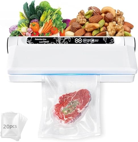 Food Storage Vacuum Sealer Machine, 75KPA Strong Suction, Dry/Wet Modes, 20 Vacuum Seal Bags for Food, Digital Countdown Timer, Compact Lightweight, Ideal for Home Kitchen Use - Image 1
