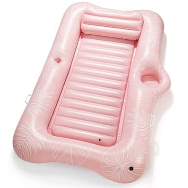 HeySplash Inflatable Pool Float Lounge, Large Inflatable Pool Floats Boat for Adults with Cup Holder & Detachable Pillow, Tanning Pool Lounger Float for Outdoor Lake River Summer Water Party,Pink Leaf - Image 8