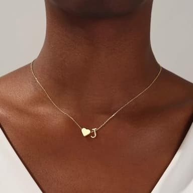 Turandoss Gold Initial Necklaces for Women Trendy, Tiny Heart Initial J Necklace Dainty Heart Necklaces Tiny Personalized Monogram Name Necklace for Women Jewelry - Image 2