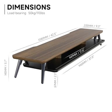 Fenge Dual Monitor Stand, Monitor Stands Riser for 2 monitors, 42.5 Inch Wood Desk Shelf with Storage Organizer and Cable Management for Office Desk Accessories - Image 4