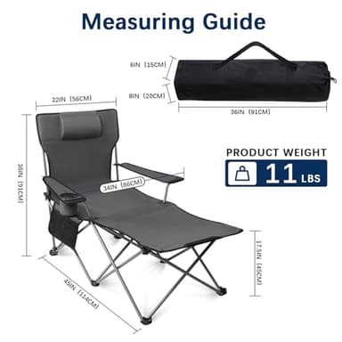 apollo walker Camping Chairs for Adults - 6 Legged Beach Chair with Foot Rest, Adjustable 90° - 135° Reclining Lounge Chair Outdoor, Folding Chairs for Outside with Detachable Pillow & Carry Bag Grey - Image 3