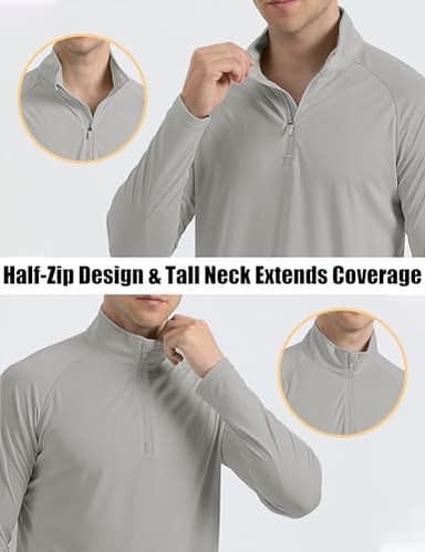 1/4 Zip Shirts Men Quick Dry Sun Protective Quarter Zip Shirt Fishing Shirts Rash Guard Shirt Long Sleeve Shirts Light Grey - Image 6