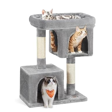 Feandrea Cat Tree, 33.1-Inch Cat Tower, L, Cat Condo for Large Cats up to 16 lb, Large Cat Perch, 2 Cat Caves, Scratching Post, Light Gray UPCT61W - Image 1
