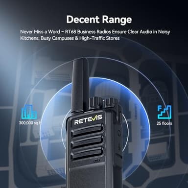 Retevis RT68 Walkie Talkies with Earpiece, Portable FRS Two-Way Radios Rechargeable, with 6 Way Multi Unit Charger, Hands Free, Long Range, Rugged 2 Way Radios 6 Pack for Adults School Church - Image 3