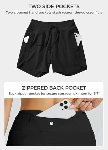 Willit Women's 7" Athletic Running Shorts Long Workout Hiking Shorts Quick Dry High Waisted Active Zipper Pocket Black XL - Image 5