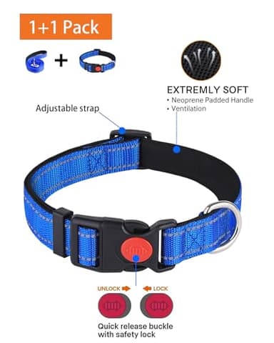 Aeclleca Reflective Dog Collar and Leash Set with Safety Locking Buckle，Adjustable Soft Nylon Pet Collars for Small Medium Dogs (Blue, XL) - Image 3