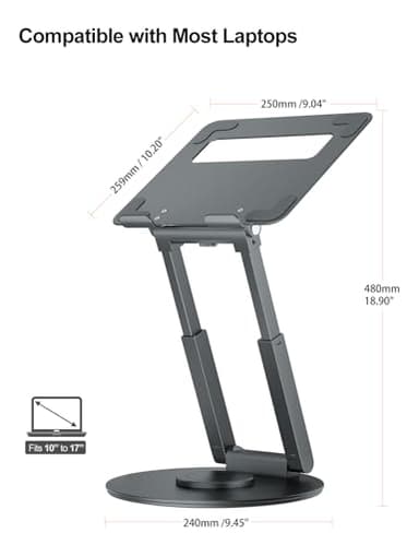 tounee Telescopic Laptop Stand for Desk with 360° Swivel Base, Sit to Stand, Height Adjustable, Portable Riser Holder for Good Posture, Compatible with MacBook Pro, All Laptops 10-17"-Gray - Image 4