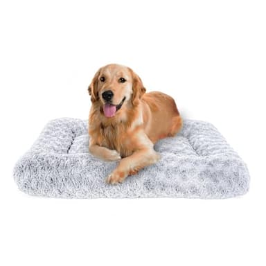 Dog Beds Crate Pad for Medium, Large Dogs, Deluxe Rose Plush Cat Sleeping Mats, Fits Crate Kennel Cage, Anti-Slip Pets Pillow, Washable Ultra Soft Fluffy Dog Bed (A-Grey, 35" L x 23" W x 3.5" Th) - Image 1