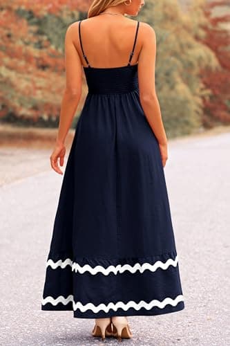 PRETTYGARDEN Women's 2025 Summer Flowy Maxi Dress Casual Sleeveless Spaghetti Strap Ruffle Beach Long Dresses (Dark Blue,X-Large) - Image 2
