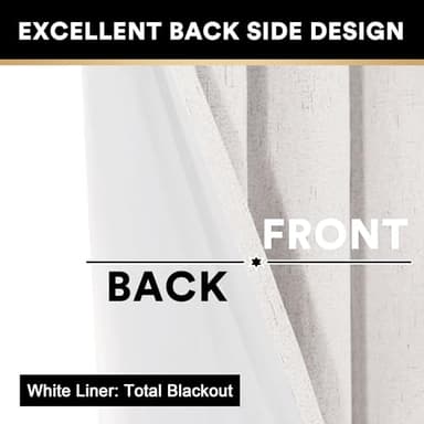 PrinceDeco Primitive Textured 100% Blackout Curtains for Bedroom/Living Room Noise Reducing Window Treatment Curtain Drapes, Burlap Fabric with White Liner,Ivory, 52x84 Inch (2 Panels) - Image 5