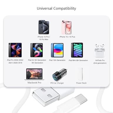 Car Carplay Cable for iPhone 16E 16 15 Pro Max Car Accessories Charger, iPhone 16 15 Carplay Cable USB a to USB c Cable Adapter Galaxy Note S10, LG,Moto， i Phone SE4 17 16E 15 Pro Plus Charging 3ft - Image 4