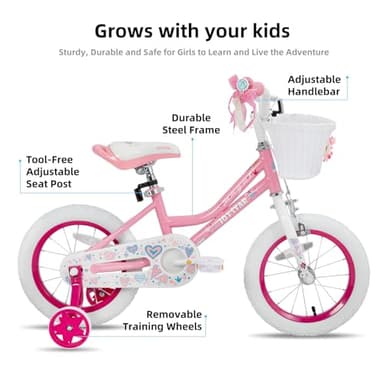 JOYSTAR 14 Inch Girls Bike Toddler Bike for 3 4 5 Years Old Girl 14" Kids Bikes for Ages 3-5 yr with Training Wheels and Basket Children's Bicycle in Pink - Image 2
