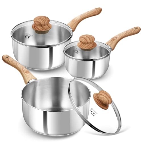KOCH SYSTEME CS Stainless Steel Saucepan Set, 6 Piece Stainless Steel Pot 1QT & 2QT & 3QT with Heat-resistant Bakelite Handle, Tri-ply Base Pots, Sauce Pan Induction Ready, Pot Set 6PCS - Image 1