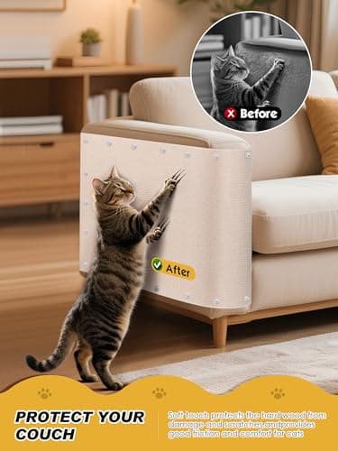 Minyii 78.7"x15.8" Cat Scratch Mat, Trimmable Self-Adhesive Carpet, DIY Climb Cat Scratcher for Furniture Couch or Wall Protector, Covering Cat Scratching Post Replacement Pads (Beige) - Image 2