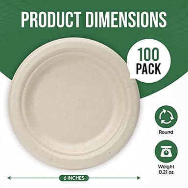 TaidMiao Paper Plates 6 Inches, 100 Pack Disposable Plates – 100% Compostable Plates, Water & Oil Proof Dessert Plates, Microwavable Small Paper Plates, Perfect Paper Plate For Party - Brown - Image 2