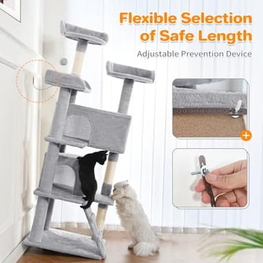 Made4Pets Cat Tree 54in Cat Tower for Indoor Cats Kitten Tree Multi-Level Cat Tree with 2 Condo Furniture Activity Center with Scratching Posts Funny Toys Kittens Pet Play House, Light Grey - Image 7