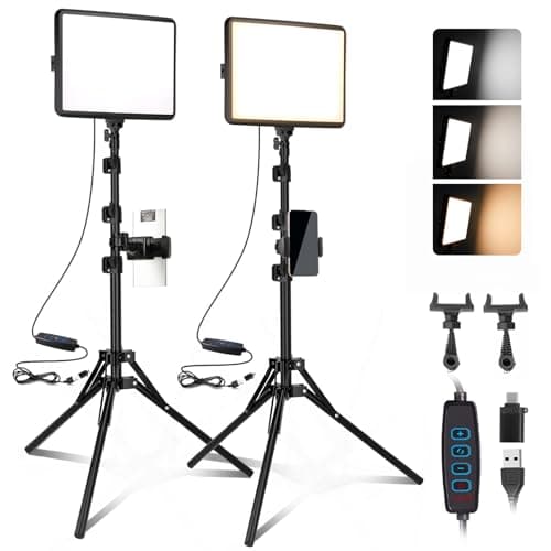 2-Pack LED Video Light Kit, NiceVeedi Studio Light, 2800-6500K Dimmable Photography Lighting Kit with Tripod Stand&Phone Holder, 73" Stream Light for Video Recording, Game Streaming, YouTube - Image 1