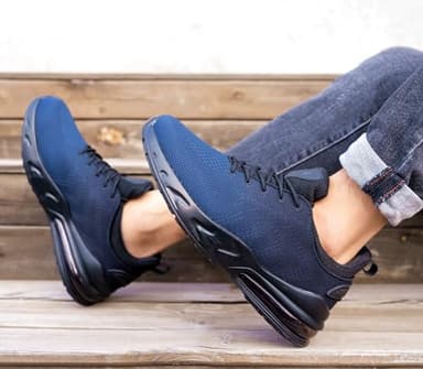 LARNMERN Non Slip Work Shoes for Men Water Resistant Food Service Sneakers Zapatos Trabajo Antideslizantes Walking Waterproof Shoes Slip-on, Navy 9.5 Wide - Image 3