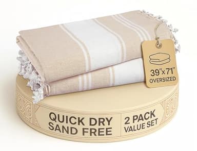 LANE LINEN Oversized Beach Towels, 2 Pack Turkish Towel Set for Adults, Lightweight, Quick Dry, Absorbent & Sand Proof, 39"x71" Pool Towels – Beige - Image 1