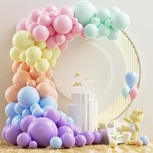 NISOCY Pastel Balloons Arch Garland Kit, 126PCS 18In 12In 10In 5In Pastel Color Rainbow Balloons Different Sizes for Birthday Baby Shower Wedding Gender Reveal Unicorn Party Decorations - Image 1
