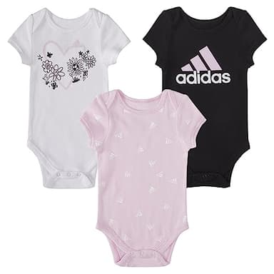 adidas Girls 3-Pack Short Sleeve Bodyshirt Set, Black/Pink/White, 6 Months - Image 1