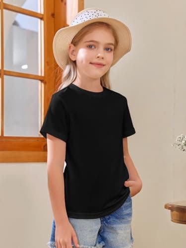 Girls Short Sleeve T Shirts Kids Summer Tops Crewneck Tees 5-14 Years Black - Image 4