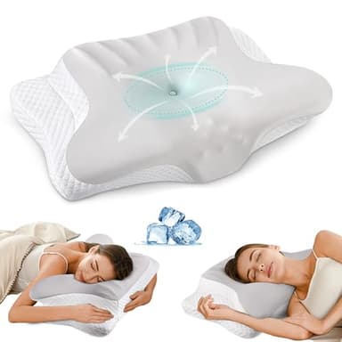 Cervical Neck Pillow for Pain Relief - Ergonomic Memory Foam Pillows for Sleeping, Cooling Side Sleeper Pillow for Neck Support, Contour Orthopedic Bed Pillow for Back Stomach Sleepers - Image 1