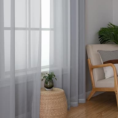 Simplebrand Light Grey Sheer Curtains 84 Inches Long, Light Filtering Rod Pocket Solid Color Window Sheer Curtain Panels, Elegant Curtains & Drapes for Living Room, Bedroom 2 Panels (42" W x 84" L) - Image 5
