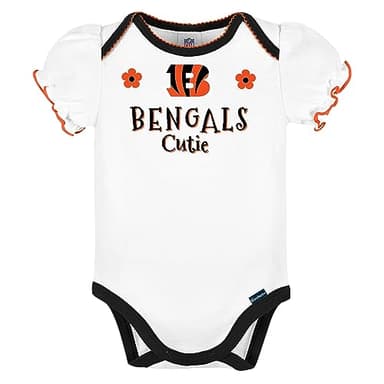 Gerber NFL Cincinnati Bengals 3 Pack Short Sleeve Bodysuit, White/Black/Pink Cincinnati Bengals, 0-3 Months - Image 2