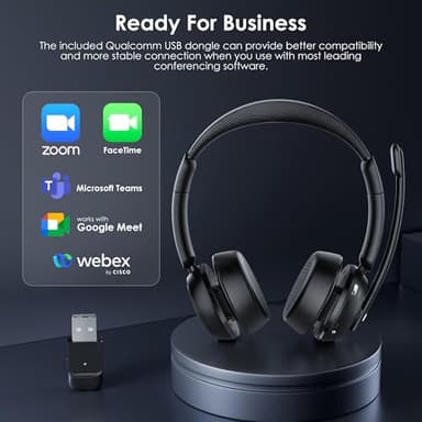 ANC & ENC Headset with Microphone for PC, Wireless Headset with Mic for Work(Flip-to-Mute & USB Dongle), Bluetooth 5.4 Noise Cancelling Headphones with Mic for Call Center/Home/Computer/Cell Phones - Image 6