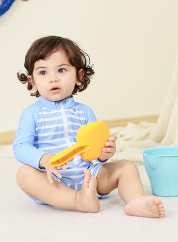 uideazone Baby Boys Long Sleeve Swimsuit Blue Striped One Piece Surfing Suits Beach Swimwear Rash Guard , 2-3T - Image 6