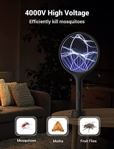 YISSVIC Electric Fly Swatter 4000V Bug Zapper Racket Dual Modes Mosquito Killer with Purple Mosquito Light Rechargeable for Indoor Home Office Backyard Patio Camping - Image 4