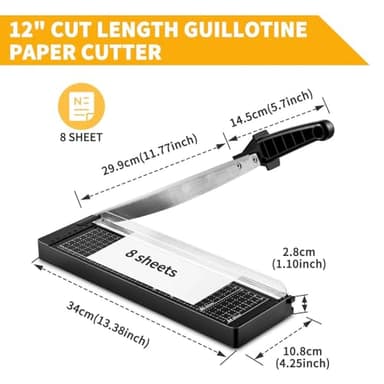 MAKEASY Paper Cutter 12 Inch, 8 Sheet Capacity, Heavy Duty Paper Cutter for Cardstock, Guillotine Paper Trimmer for Crafting, Classroom and Office - Image 2