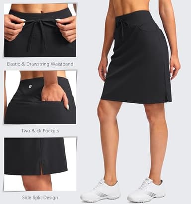 SANTINY Women's 20'' Knee Length Skorts Skirts 6 Pockets High Waisted Drawstring Long Athletic Tennis Golf Skirt Women - Image 4