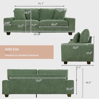 DOPEDIO Modern Loveseat Sofa for Living Room,Chenille Recliner, Removable Cover, Spring Cushions, Solid Wood Frame, Easy Assembly for Small Spaces (88.58inch，Green) - Image 2