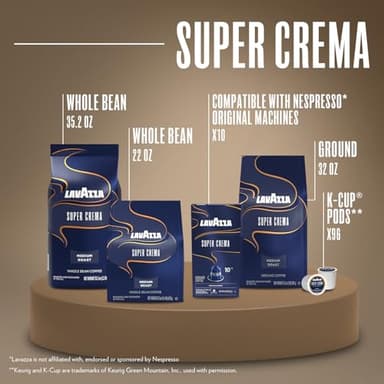 Lavazza Super Crema Whole Bean Coffee, Medium Espresso Roast, Arabica and Robusta Blend, 22 oz Bag (Pack of 6) - Image 7