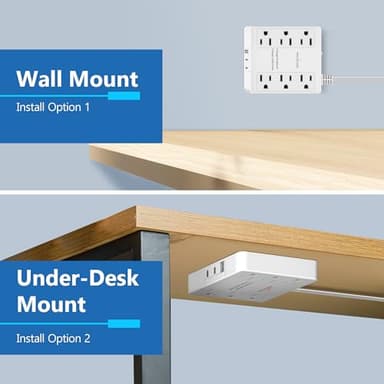 LIDER Outlet Extender with 6 Receptacles, USB-A and 2 USB-C, Ultra-Thin Flat-Plug with Cord Extender, 6-Outlet Power Strip, Slim Angled Design, Surge Protector, 1500 Joules, 5ft Cord, UL-Listed, White - Image 5