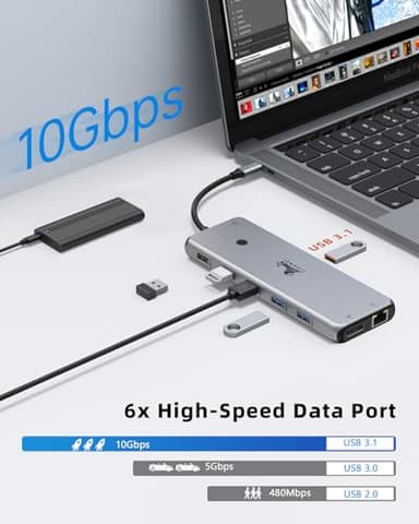 13 in 1 USB C Docking Station - Dual Monitor, Triple Display, 8 USB C/A Ports, Ethernet, Audio - LIONWEI USB C Hub for MacBook,Dell,HP,Lenovo,Surface - Image 6