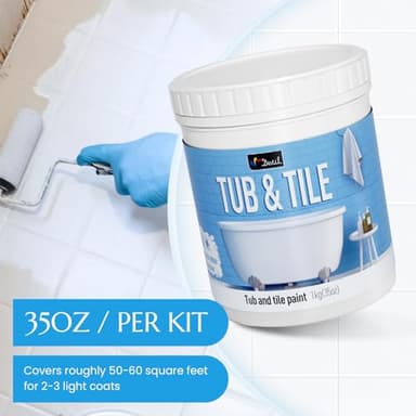 DWIL Tub and Tile Refinishing Kit, Quick-Dry Tile Paint for Wall & Floor, Sink Bathtub Paint for Bathroom, Kitchen, Toilets, Water Based, Semi-Gloss White, 50-55sq.ft, 33oz - Image 6
