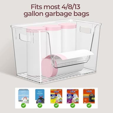 Delamu 2 Set Pantry Organizers and Storage, Trash Bag Holder Under Sink Organizer for 4-13 Gal Bags, Trash Bag Dispenser with Bamboo Top for Onion, Potato, Garlic, Clear (11-7/32"L*7" W*7-1/8"H) - Image 4
