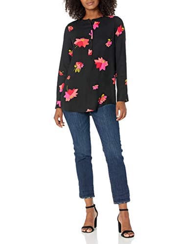Amazon Essentials Women's Long-Sleeve Woven Blouse, Black Pink Floral, XX-Large - Image 5